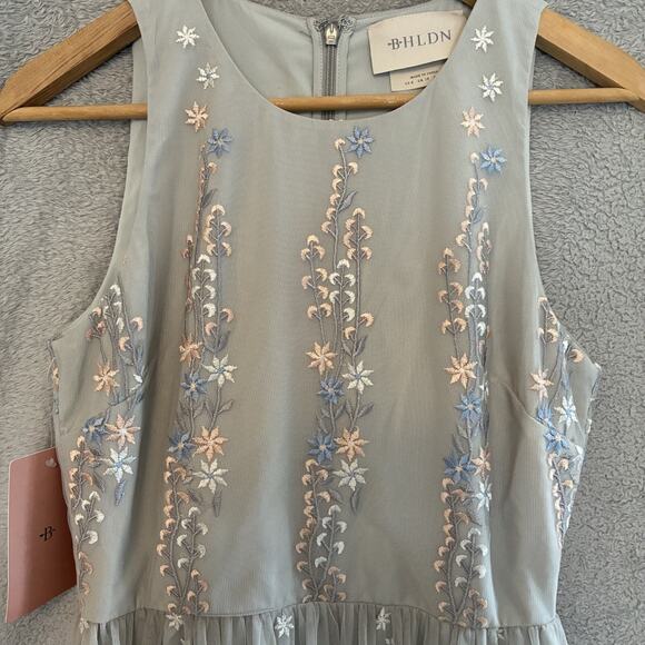BHLDN Parsons Dress Midi Sz 6 Light Gray Floral Embroidered Mesh Fairy Wedding - Picture 6 of 15